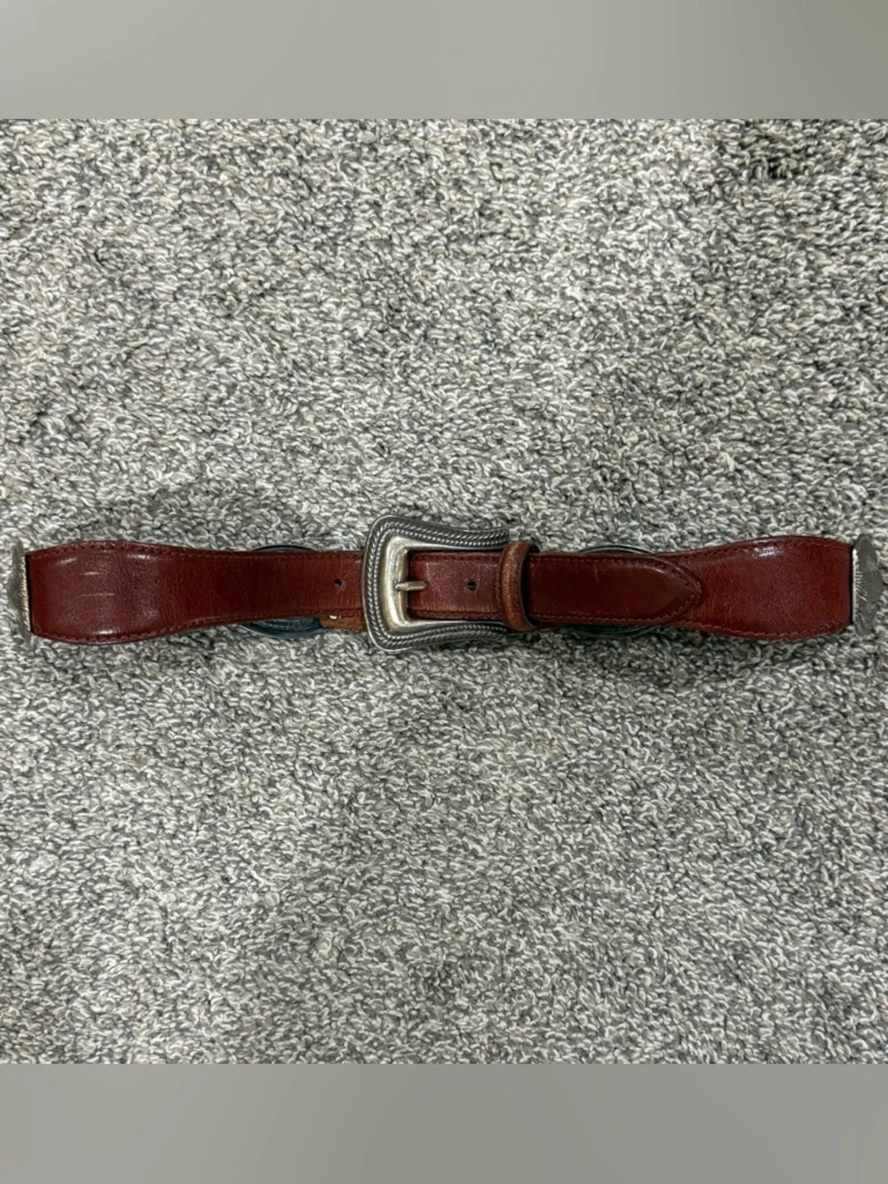 Fossil Brown Leather Belt with Silver-Tone Conchos - Picture 3 of 7